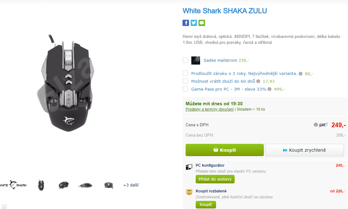 Herní drátová myš White Shark Shaka Zulu