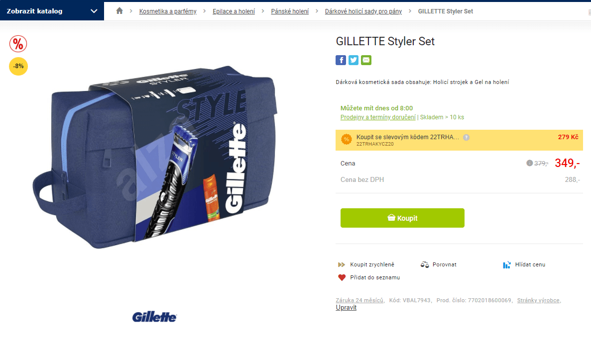 Dárková sada Gillette Styler (strojek + gel)