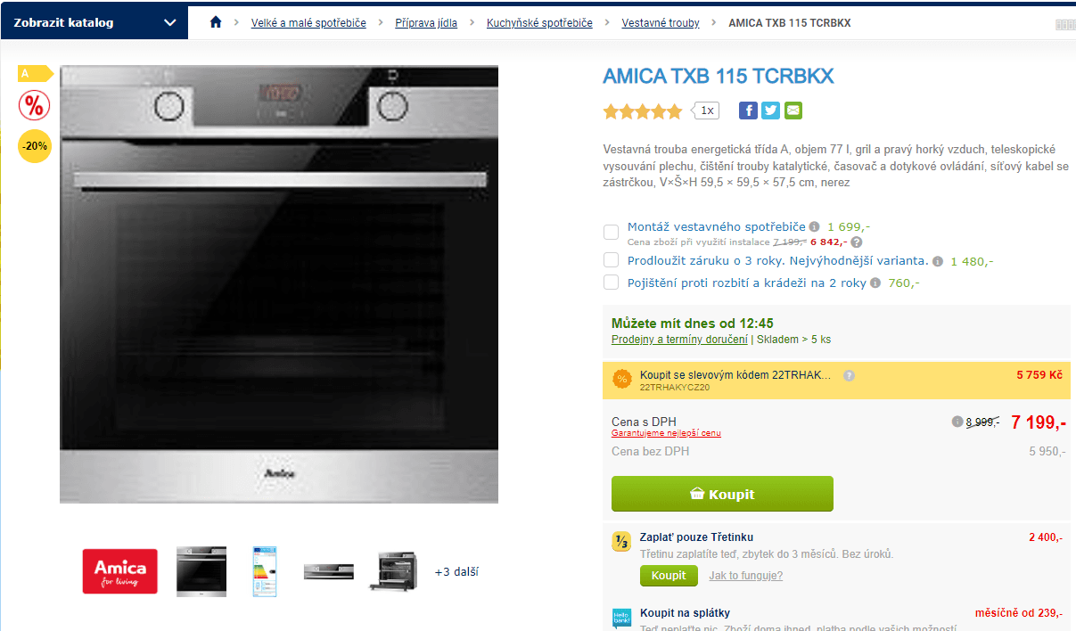 Vestavná parní trouba Amica, 77 l, gril