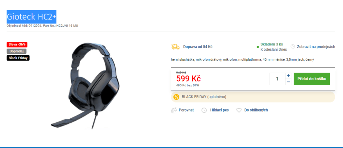 Herní sluchátka Gioteck HC2+