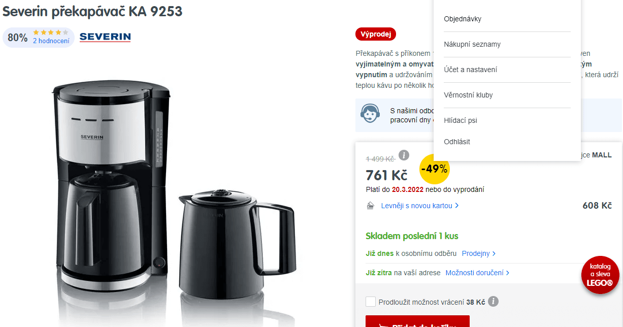 Kávovar na překapávací kávu Severin
