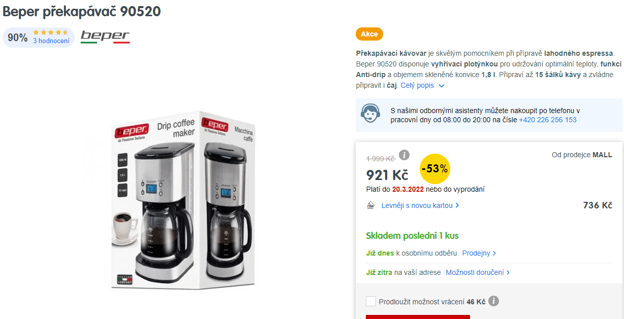 Překapávací kávovar Beper