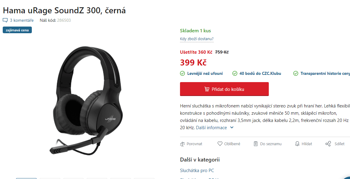Herní sluchátka Hama uRage SoundZ