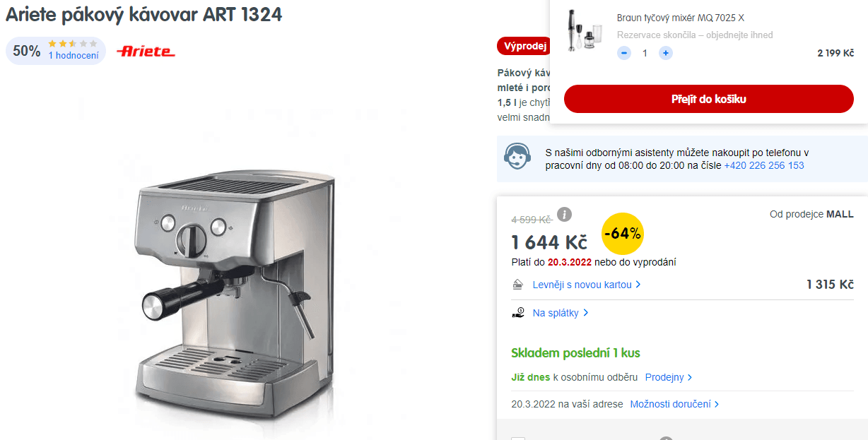 Pákové espresso Ariete 