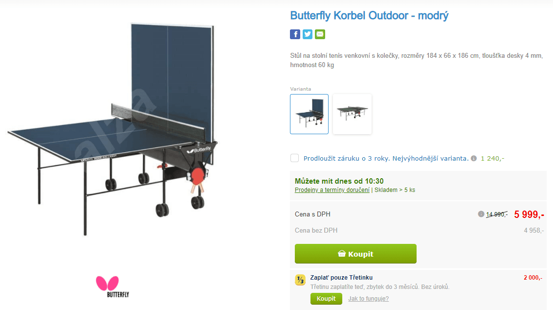 Stůl na pingpong Butterfly Korbel