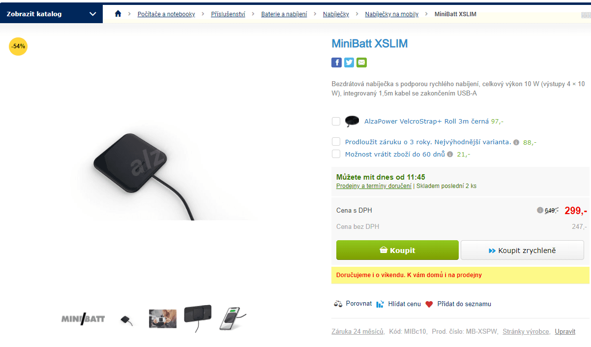 Bezdrátová nabíječka MiniBatt XSLIM, Qi