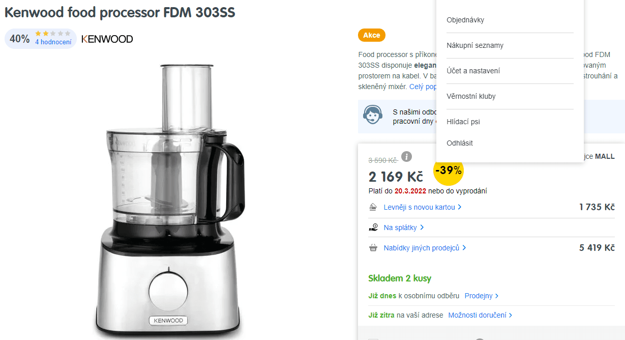Food processor Kenwood, příslušenství
