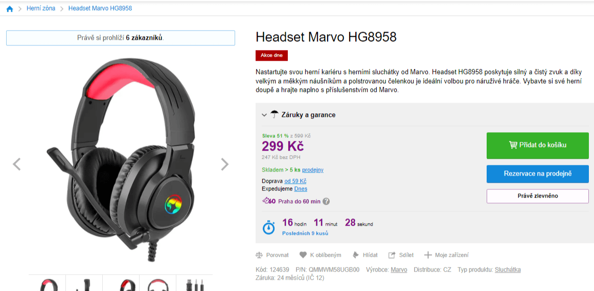 Herní sluchátka Marvo, RGB