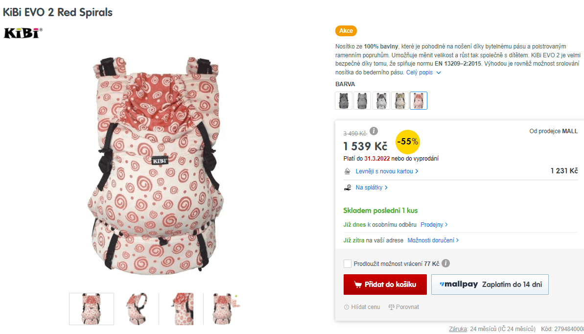 Nosítko dětí KiBi EVO 2 Red Spirals