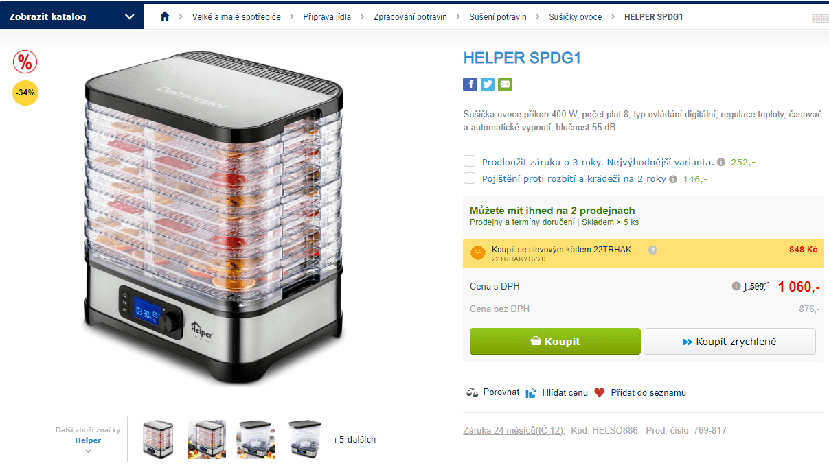 Sušička ovoce Helper, 400W, 8 plat