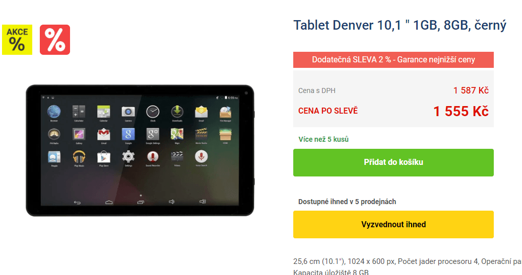 Tablet Denver, 4x 1,2GHz, 1GB RAM, 10,1"