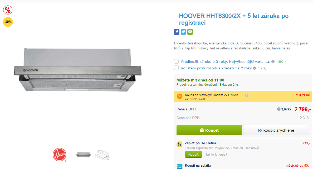 Teleskopický odsavač par Hoover, recirkulace