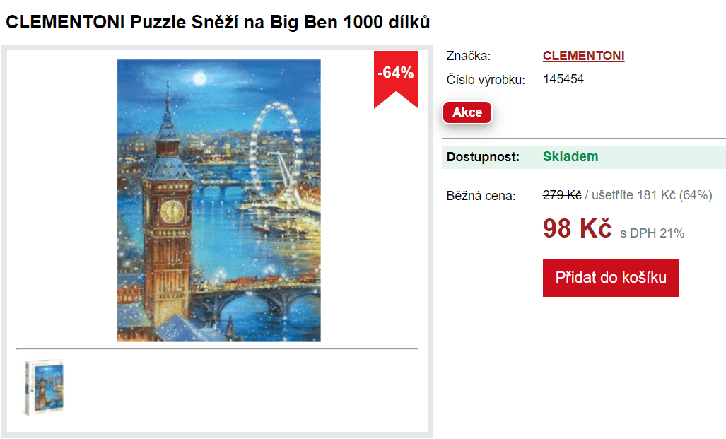 Puzzle Sněží na Big Ben 1000 dílků