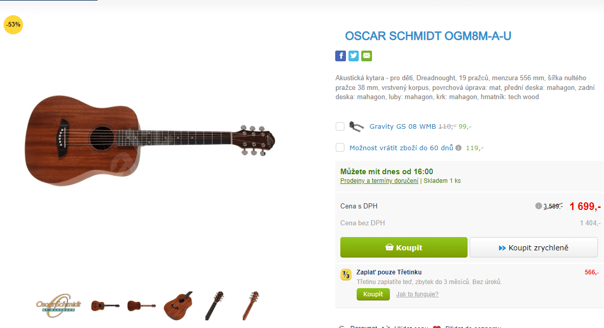 Dětská akustická kytara Oscar Schmidt