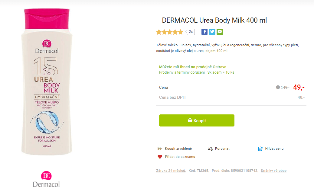 Tělové mléko Dermacol Urea 400 ml