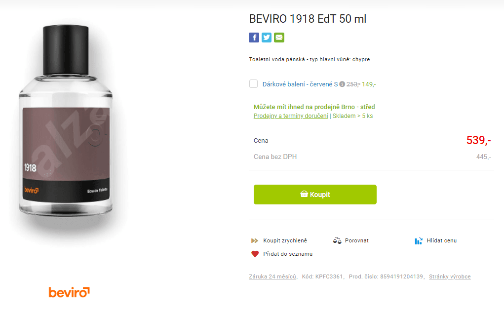 Pánská toaletní voda Beviro 1918 50 ml