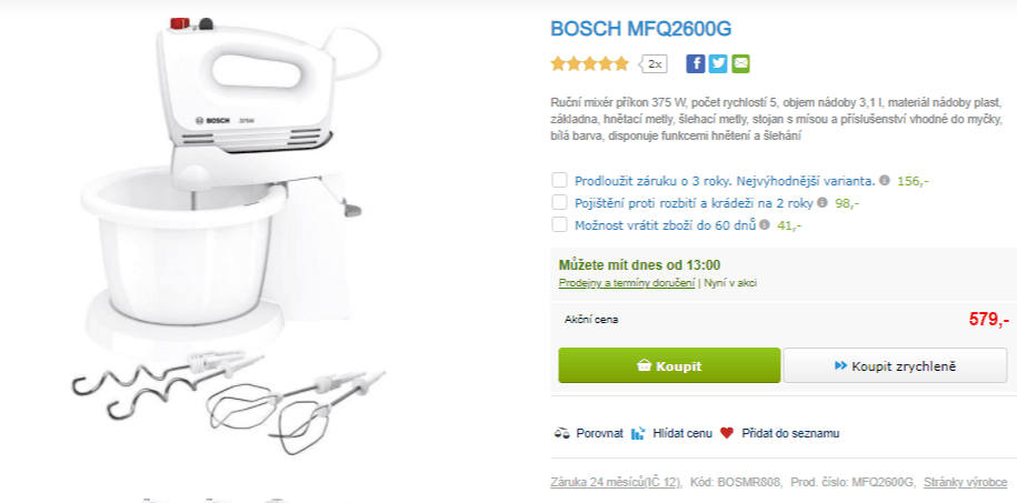 Ruční šlehač Bosch MFQ2600W