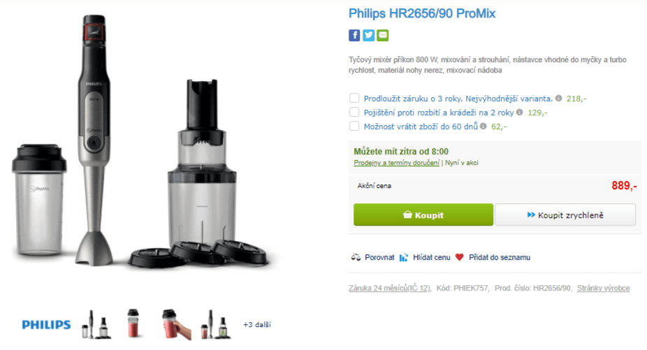 Tyčový mixér Philips, spiralizér, nádoba 500ml