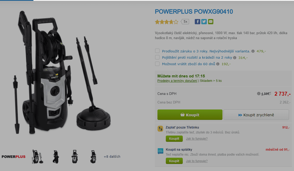 Vysokotlaký čistič Powerplus,1800 W, 140 bar