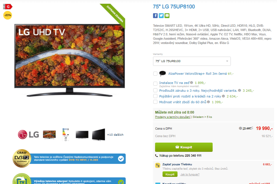 4K Smart TV, HDR, 191cm, LG 8