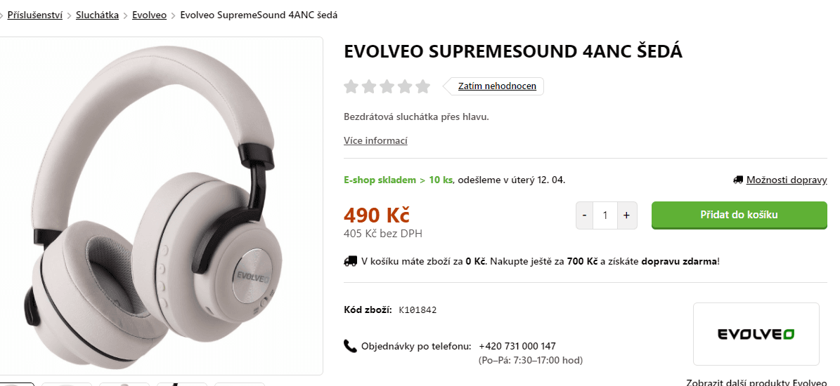 BT sluchátka Evolveo, ANC, NFC