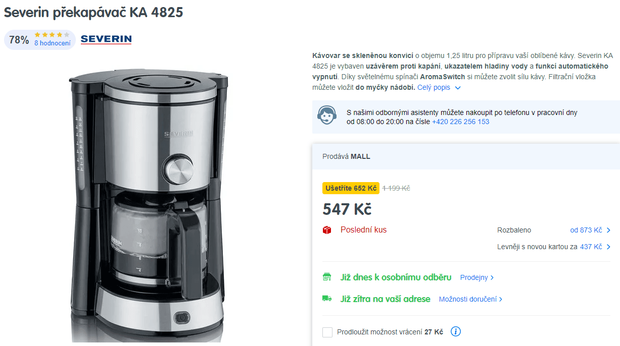 Překapávací kávovar Severi, 1,25 l.
