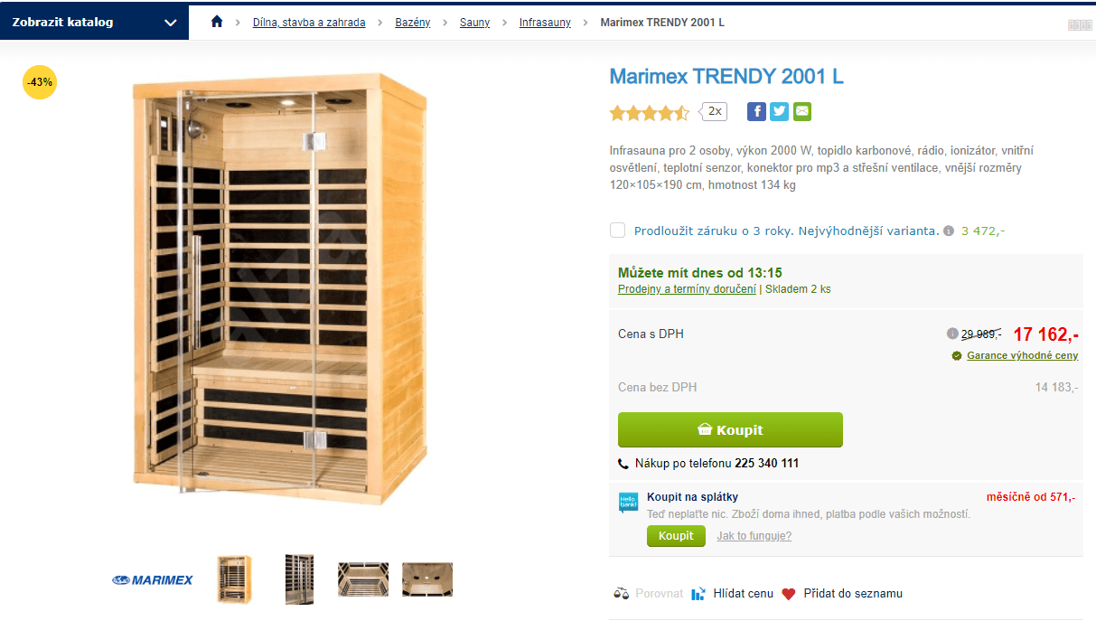 Infrasauna pro 2 Marimex TRENDY 2001 L