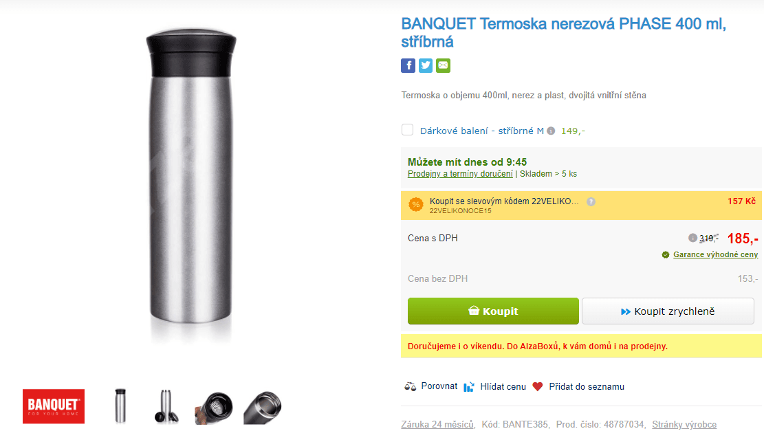Termoska nerezová Banquet Phase 400 ml