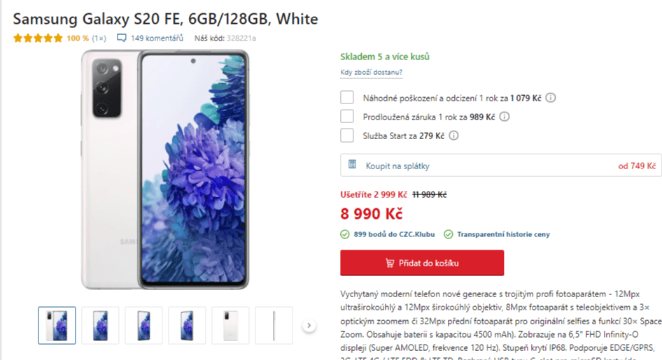 Samsung Galaxy S20, 6GB/128GB - bílá