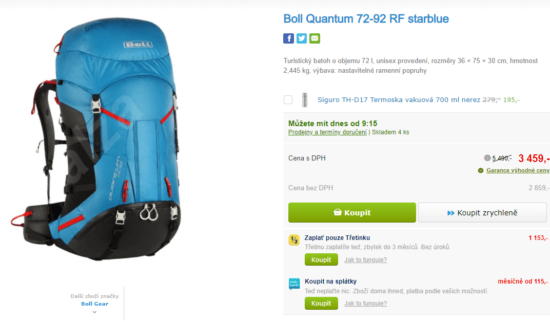 Turistický batoh Boll Quantum 72-92