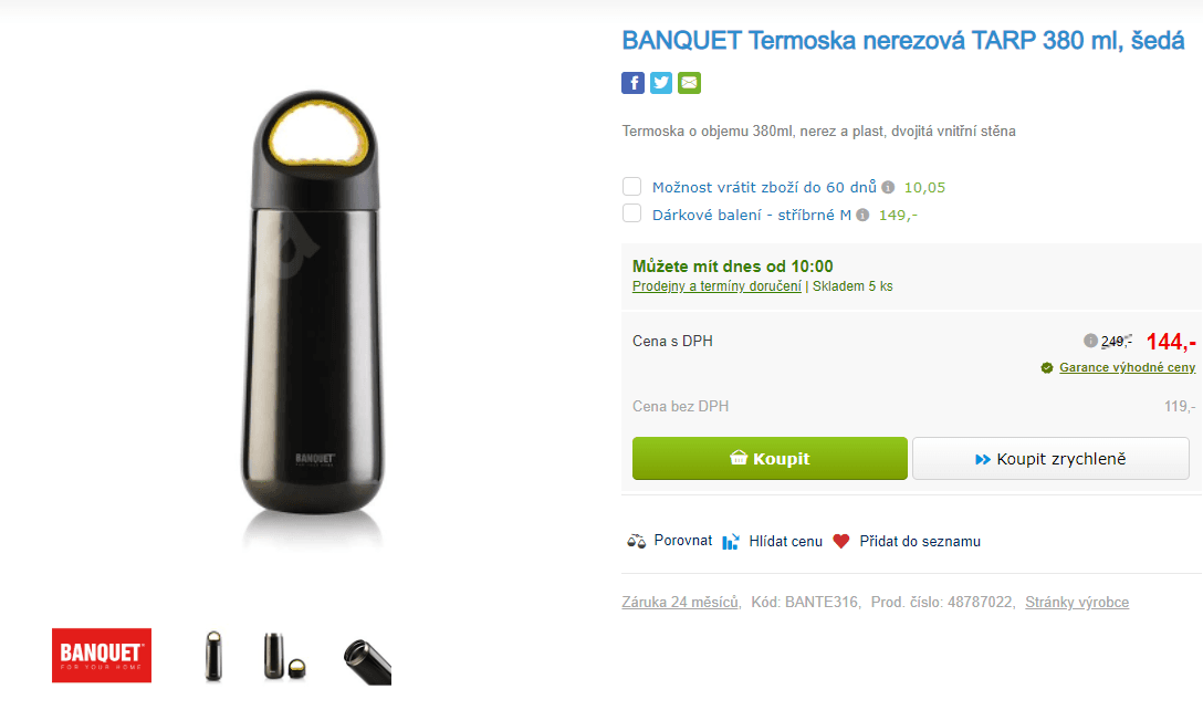 Nerezová termoska Banquet TARP 0,38l