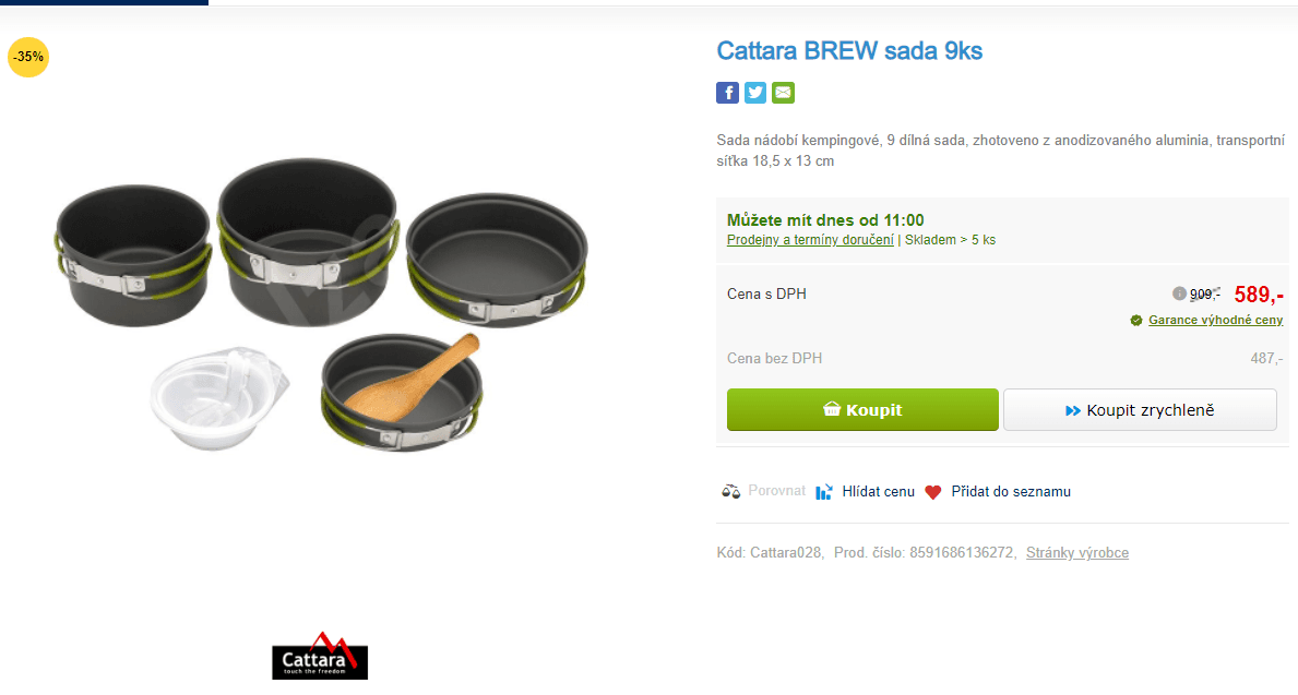 Kempingové nádobí Cattara BREW sada 9ks
