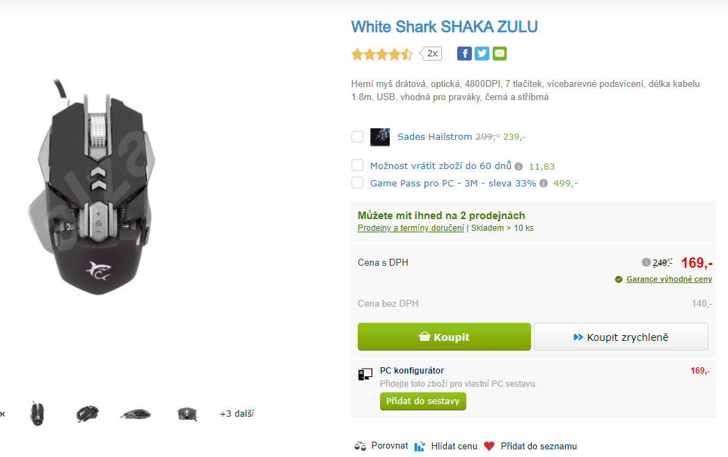 Herní drátová myš White Shark Shaka Zulu