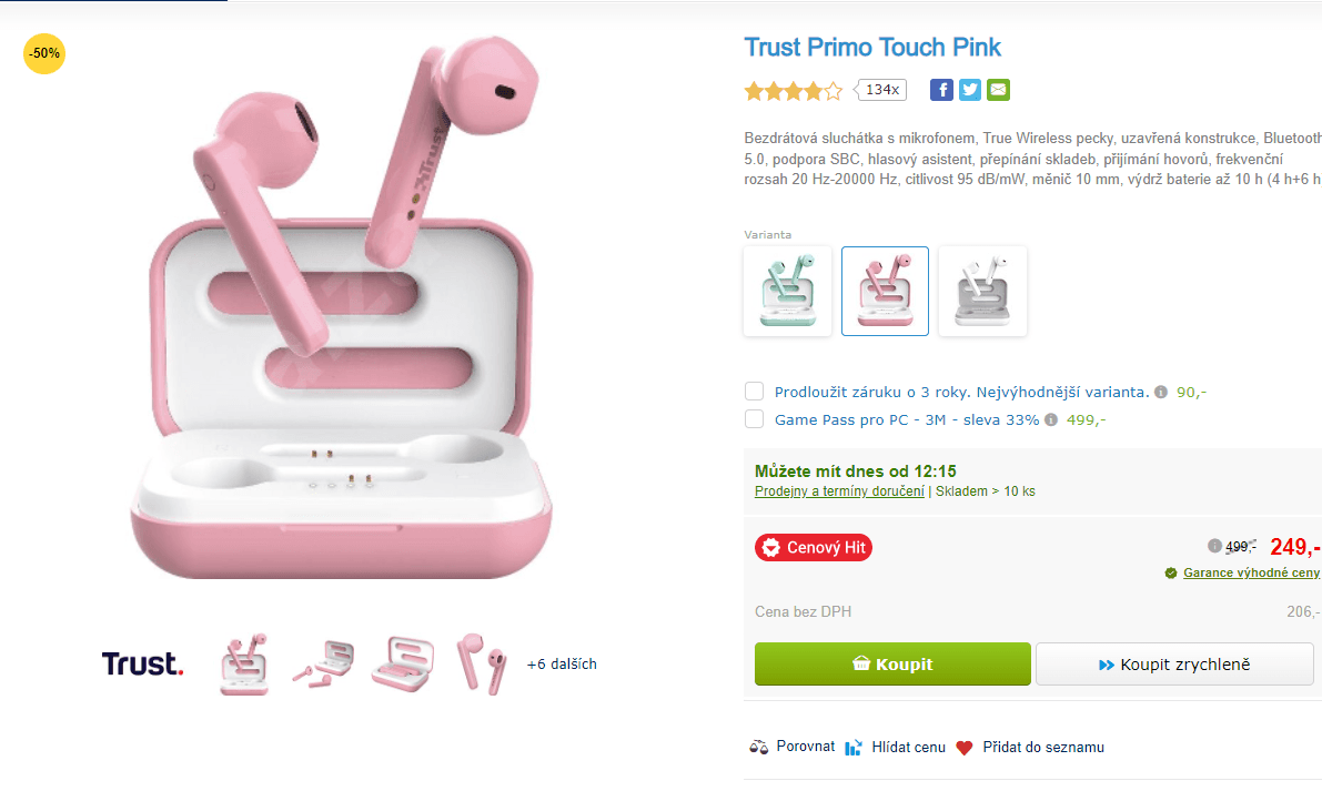 Bezdrátová sluchátka Trust Primo Touch
