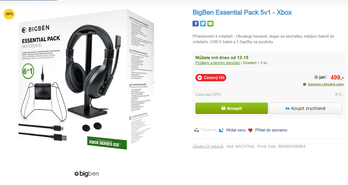 Herní set XBox BigBen Essential Pack 5v1