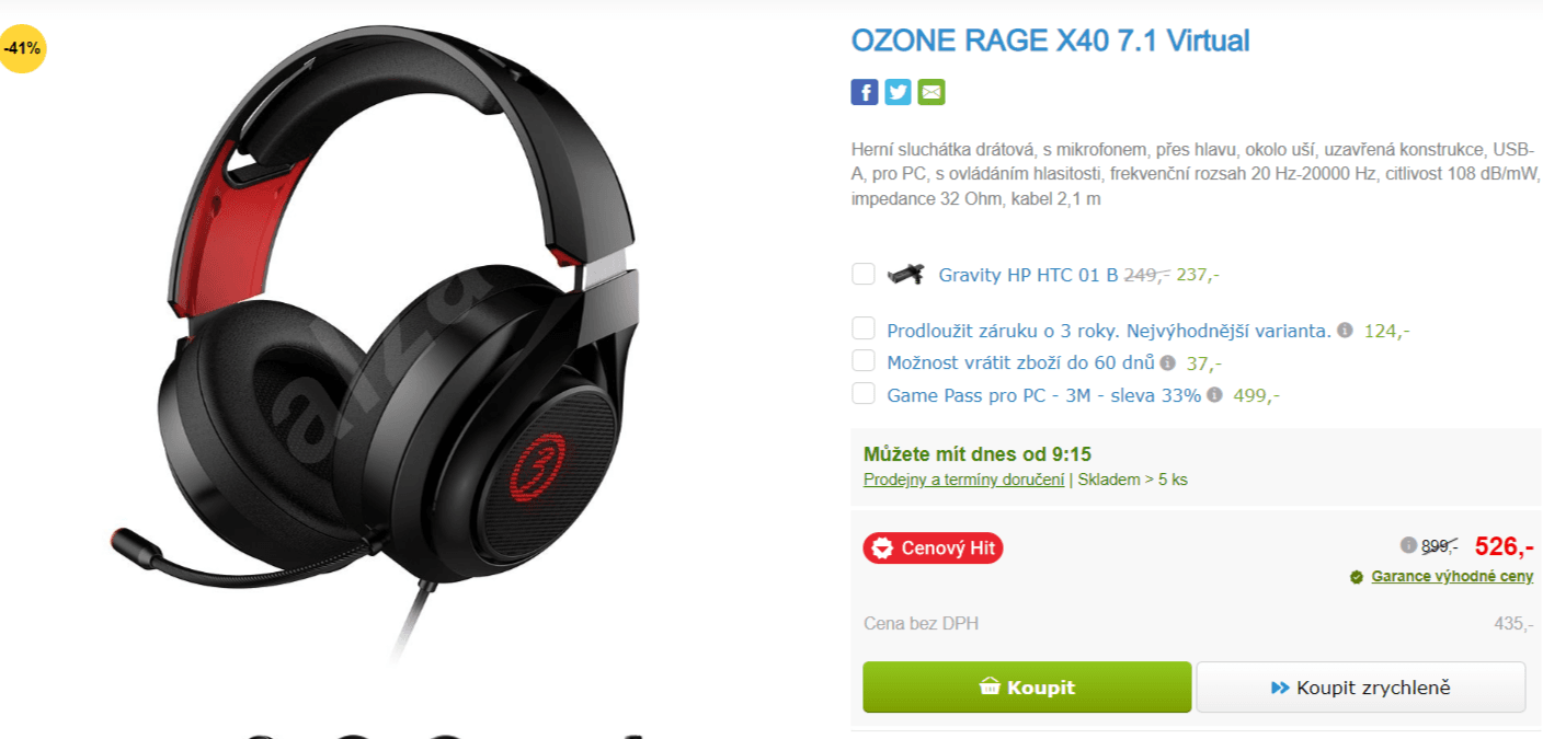 Herní sluchátka Ozone Rage, 7.1
