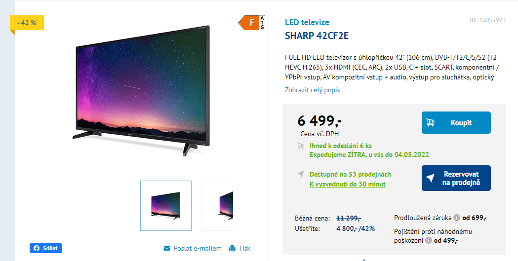 FHD TV, 100Hz, zvuk, 106cm, Sharp