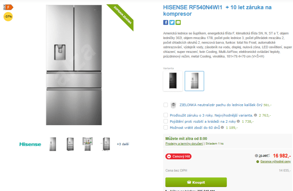 Americká lednice Hisense, voda, 181cm