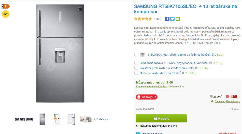 Lednice Samsung, 179x84 cm, A++, led