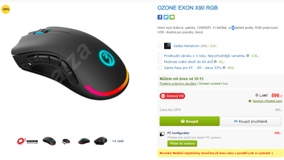 Optická herní myš Ozone, RGB