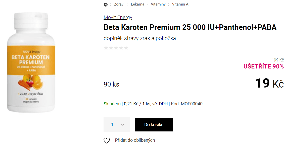Beta karoten MOVit 25000 IU, 90 tablet