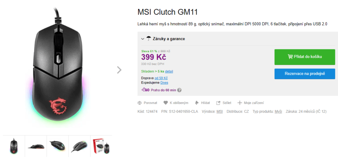 Herní myš MSI Clutch GM11