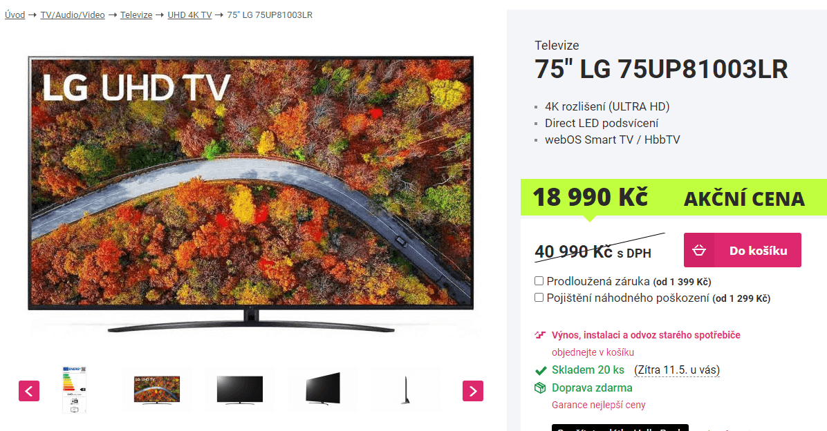 4K Smart TV, HDR, 191cm, LG 8