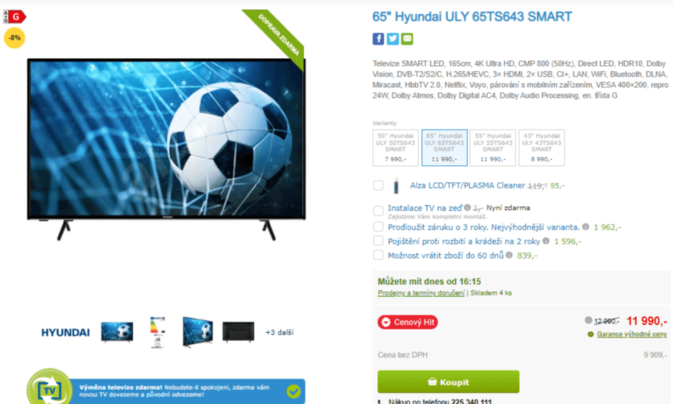 Ultra HD Smart TV, HDR, 165cm, Hyundai