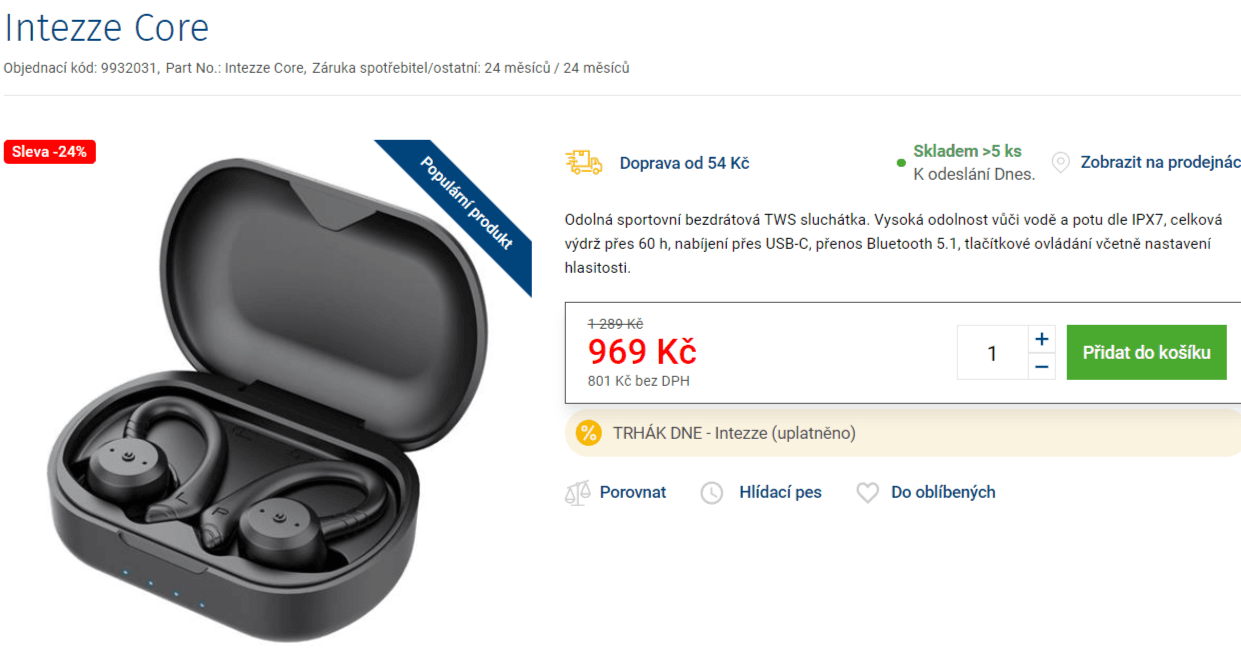 BT sluchátka Intezze Core, 59 hodin