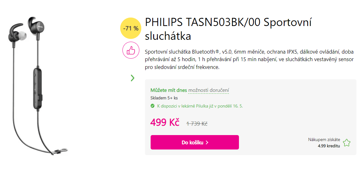 BT sluchátka Philips, měřič tepu