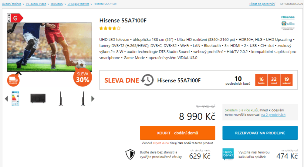 4K, Smart TV, HDR, 139cm, Hisense
