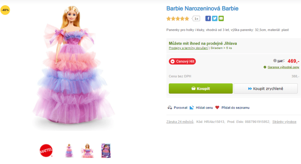 Panenka Narozeninová Barbie, 32,5cm