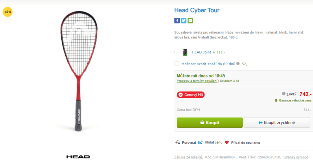 Squash raketa Head Cyber Tour 