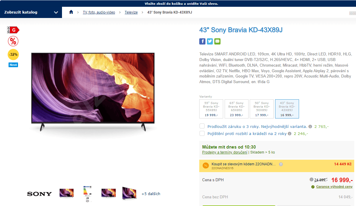 Smart TV Sony Bravia 43", 4K Ultra HD